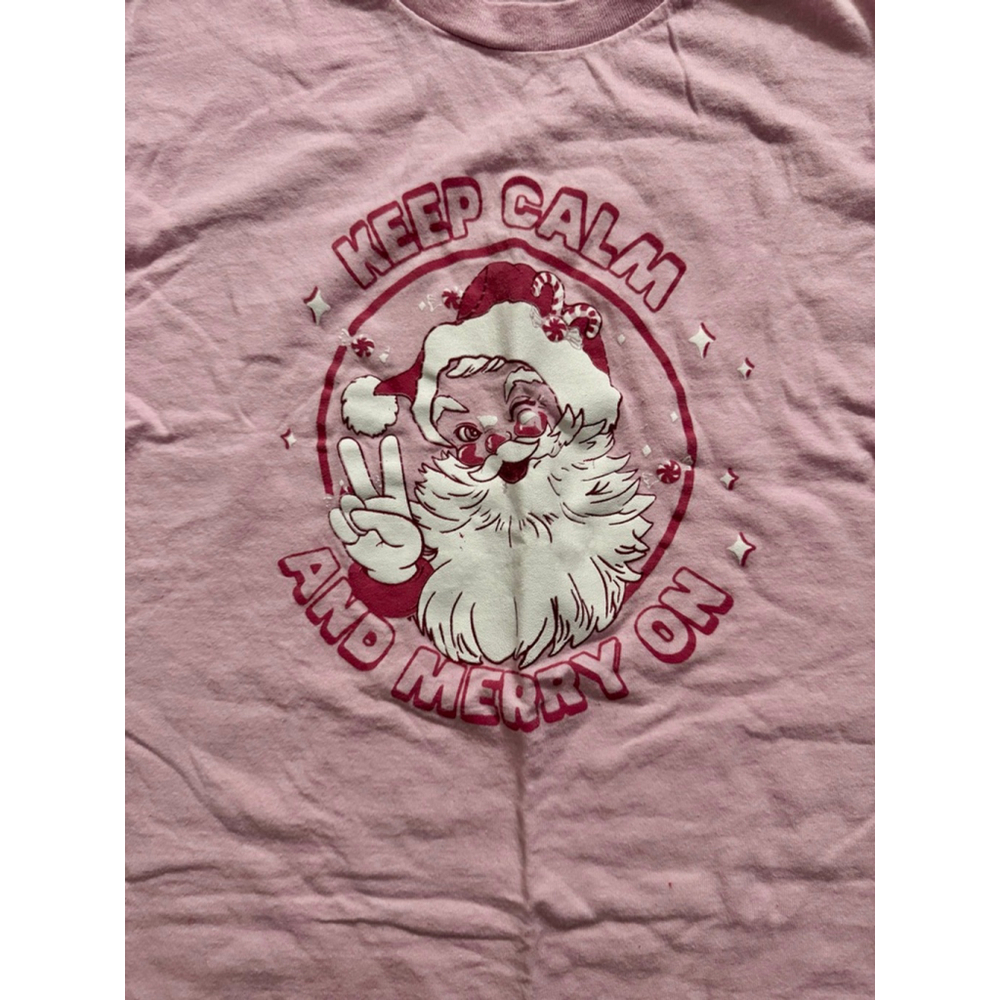 Girly Pink Santa Graphic Tee - Keep Calm and Merry On Size Large - Picture 3 of 4